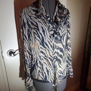 Animal Striped Ruffled Silk Blouse
